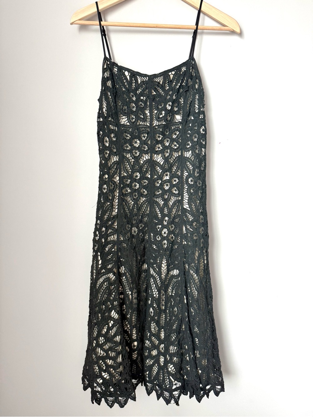 Betsey Johnson Lace Overlay Spaghetti Strap Midi Slip Dress in Black